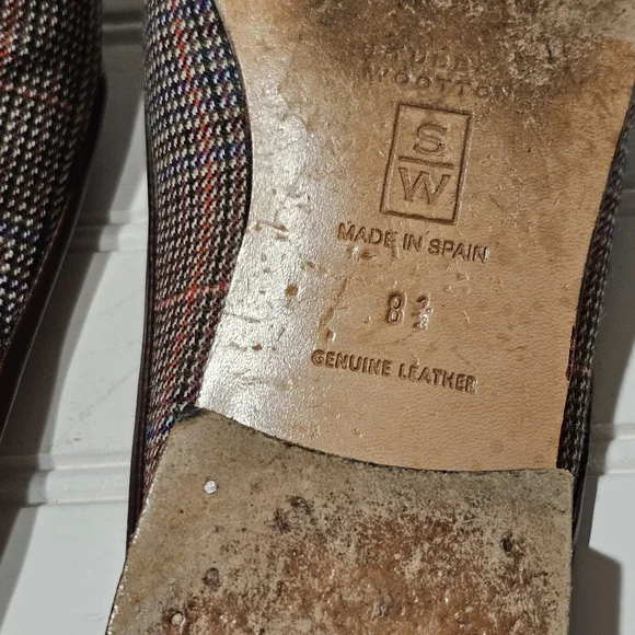 Stubbs & Wootton Plaid Gingham Straw Mule Flats - Picture 9 of 9